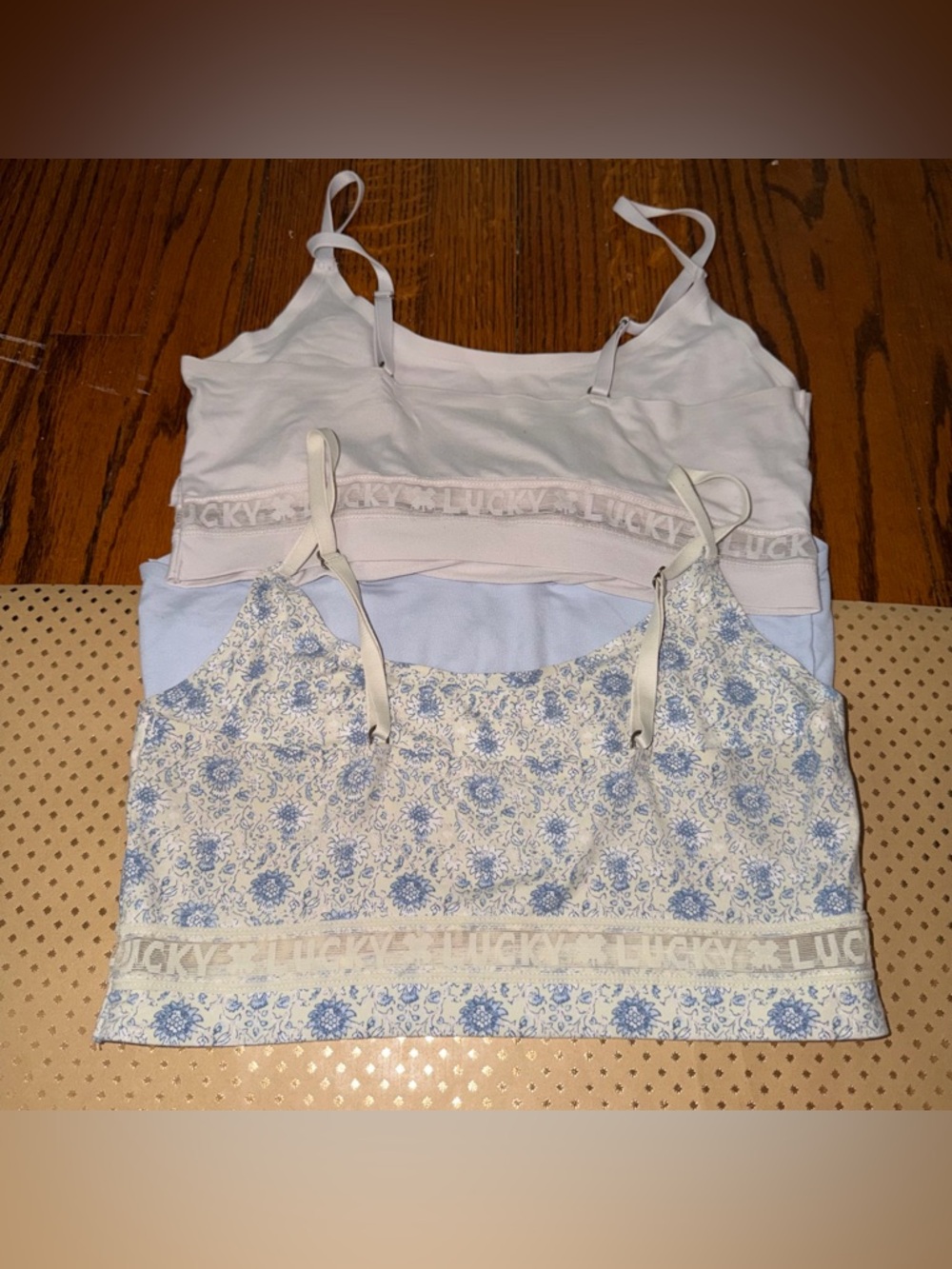 Bundle of 3 Lucky Brand Bralettes - L, Blue Flower, Blue and Beige - Picture 3 of 8